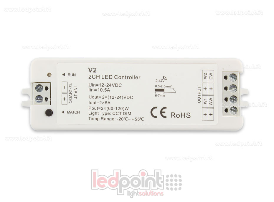 CCT Kontroller 12-24V, 2ch*5A, RF 2.4G CCT Kontroller 12-24V, 2ch*5A, RF 2.4G