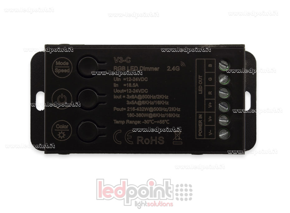 RGB 12-24V, 3ch*6A, RF 2.4G controller receiver with 3 buttons and selectable PWM RGB 12-24V, 3ch*6A, RF 2.4G controller receiver with 3 buttons and selectable PWM