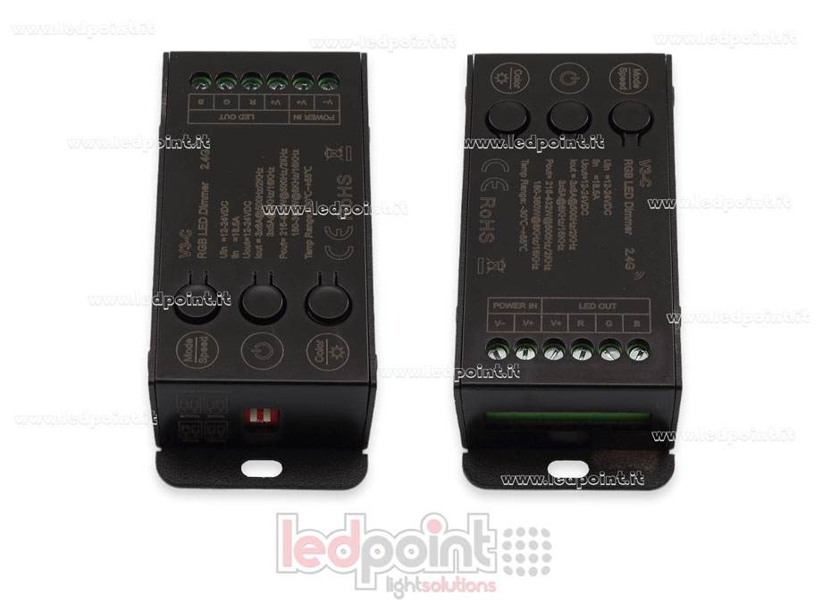 RGB 12-24V, 3ch*6A, RF 2.4G controller receiver with 3 buttons and selectable PWM RGB 12-24V, 3ch*6A, RF 2.4G controller receiver with 3 buttons and selectable PWM