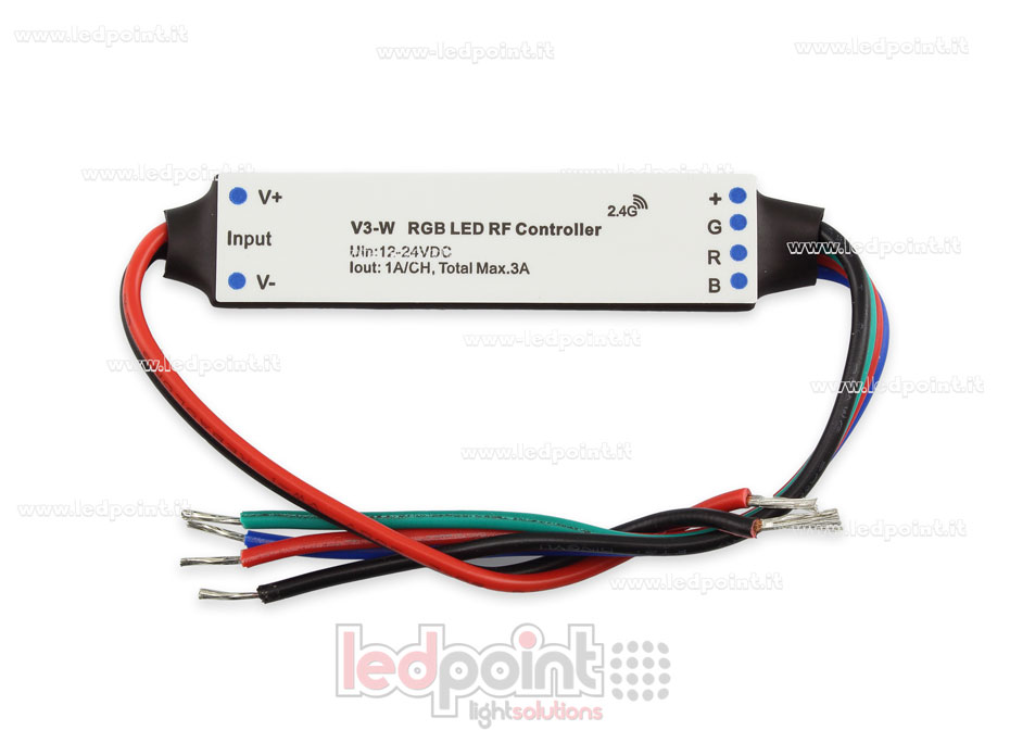 12/24V, 3ch 1A/CH, RF 2.4G RGB mini dimmer receiver for installation inside aluminium profile 12/24V, 3ch 1A/CH, RF 2.4G RGB mini dimmer receiver for installation inside aluminium profile