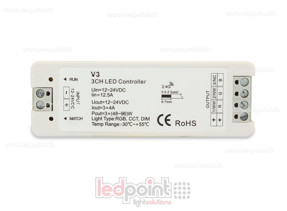 RGB Kontroller 12/24V, 3ch*4A, RF 2.4G