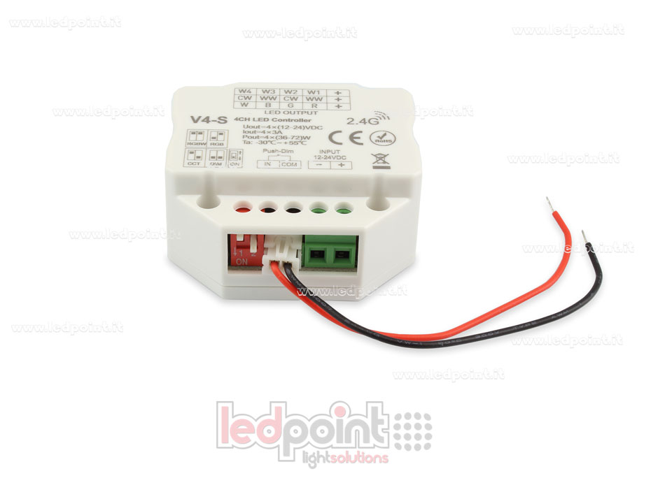Push button/Triac RGBW controller 12/24V, 4ch*3A, RF 2.4G, wall junction box mounting Push button/Triac RGBW controller 12/24V, 4ch*3A, RF 2.4G, wall junction box mounting