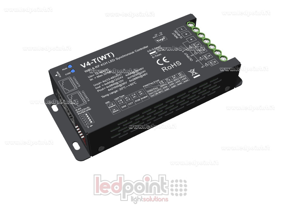 Synchronized WiFi and RF controller receiver with 12/48VDC, 4ch*8A, WiFi+RF 2.4G