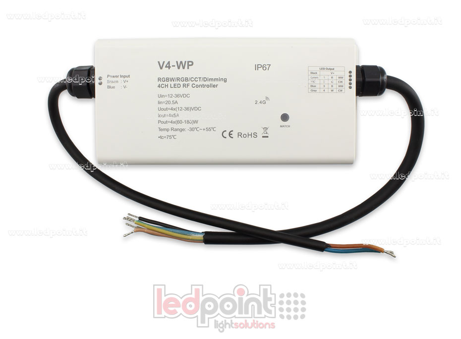 RGBW Kontroller IP67 waterproof 12/36V, 4ch*5A, RF 2.4G RGBW Kontroller IP67 waterproof 12/36V, 4ch*5A, RF 2.4G
