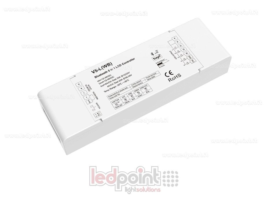 RGB+CCT receiver controller, 12/24V 5ch*6A or 36/48V, 5ch*4A, RF 2.4G und Bluetooth