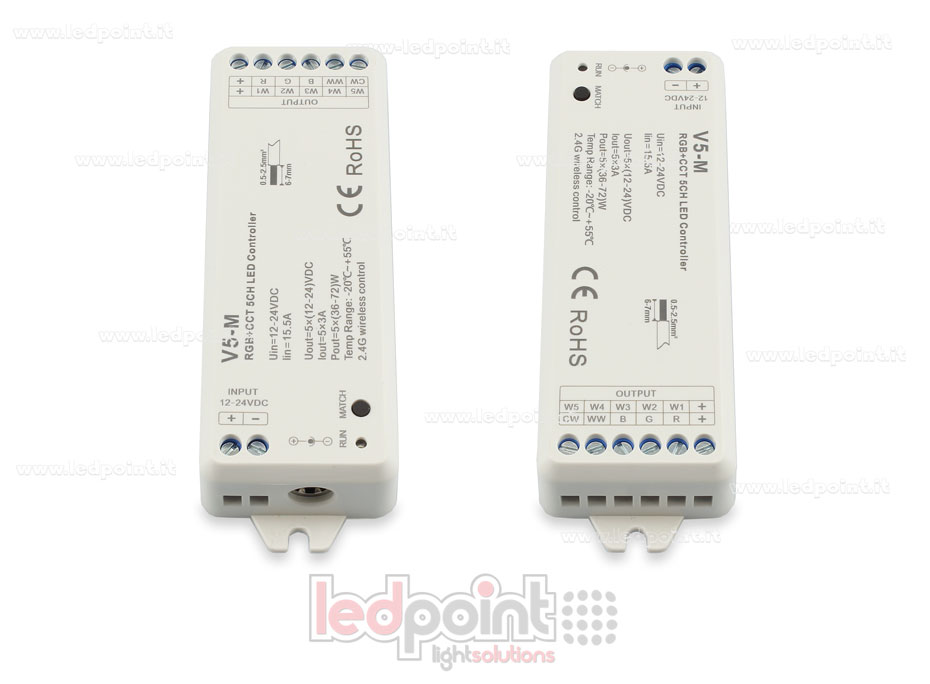 Ricevitore controller RGB+CCT 12/24V, 5ch*3A, RF 2.4G Ricevitore controller RGB+CCT 12/24V, 5ch*3A, RF 2.4G