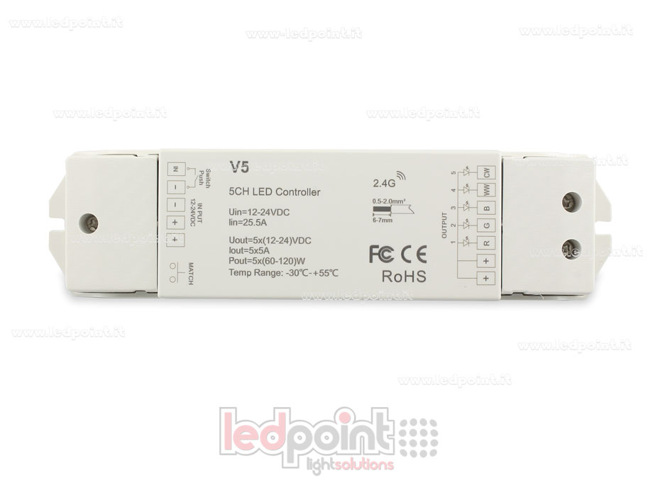 RGB+CCT controller 5/24V, 5ch*4A, RF 2.4G RGB+CCT controller 5/24V, 5ch*4A, RF 2.4G