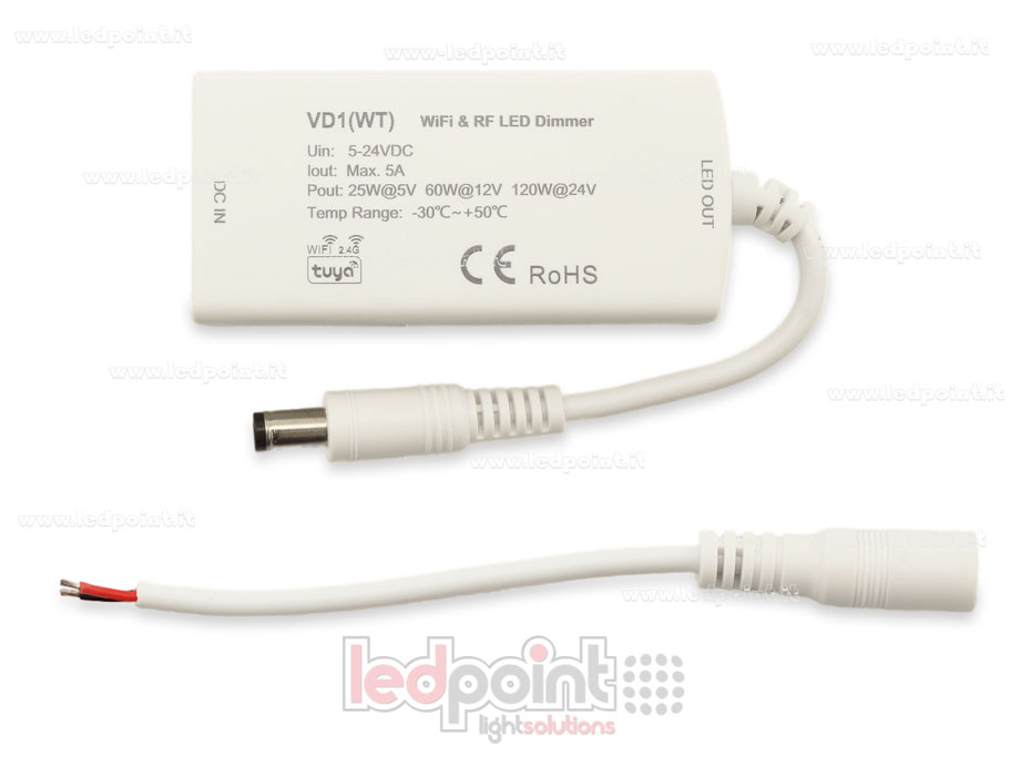 Monochromatischer Dimmerempfänger mit 3 Tasten 5/24 V, 1 Kanal*5 A, WLAN und RF 2,4 G