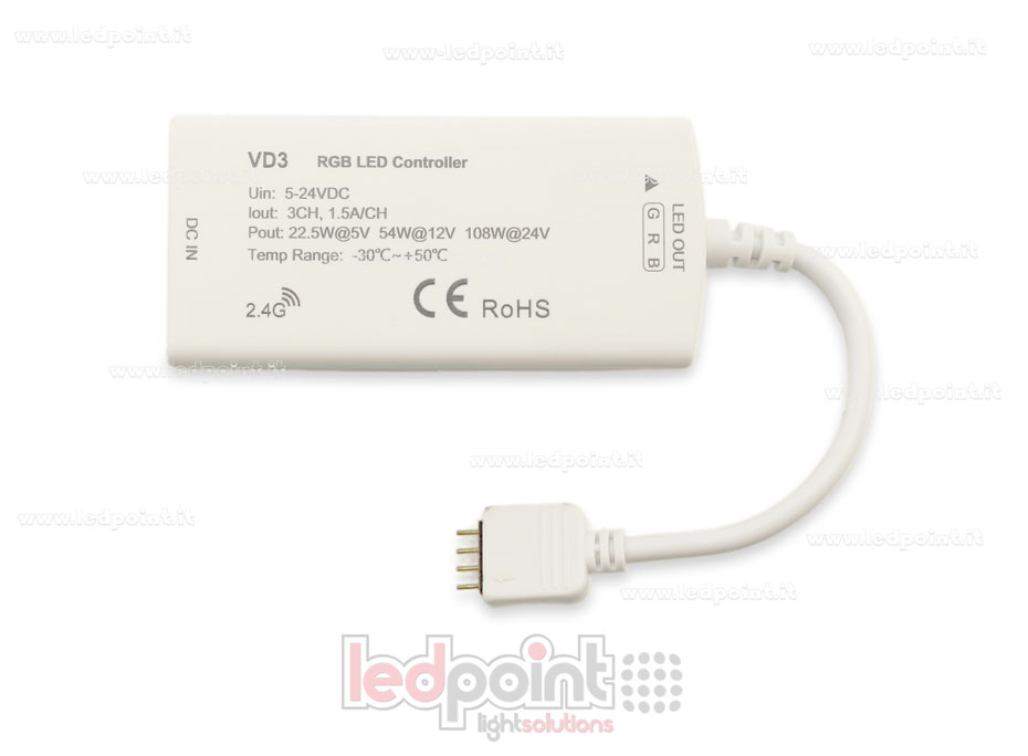RGB RF 2.4G dimmer receiver with 3 buttons 5/24V, 1ch*5A RGB RF 2.4G dimmer receiver with 3 buttons 5/24V, 1ch*5A