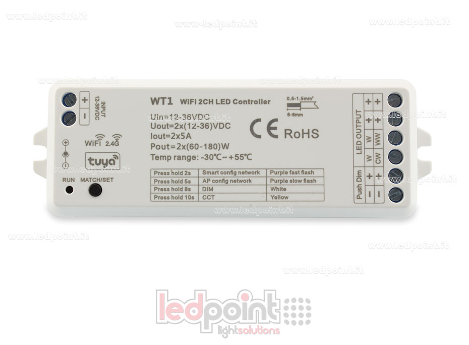 Controller Wi-Fi e RF 2.4G, CCT e monocromatico + push dim