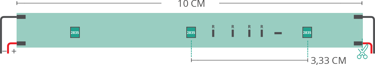 LED strip’s technical drawing 2835 12V IP20 6000-6500K 30led/m