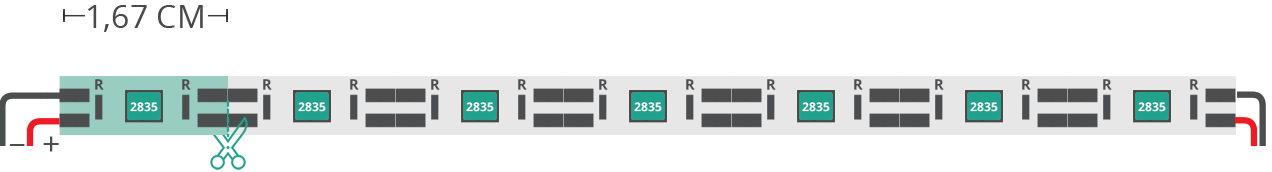 LED strip’s technical drawing 2835 5V IP20 6000-6500K 60led/m