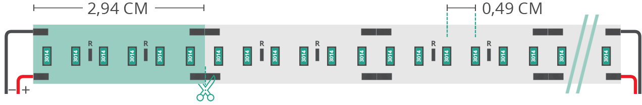 LED strip’s technical drawing 3014 24V IP20 6000-6500K 204led/m