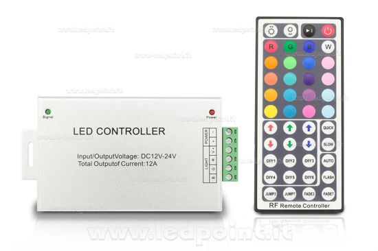 Immagine di Controller RF per strisce led RGB 44key 12V/24V 12A. Case alluminio.
