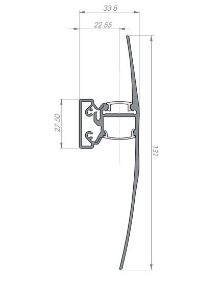 Immagine di Profilo in alluminio per lampada a led da parete 131x33mm, 1 diffusore opaco, 1 diffusore trasparente, 2 metri