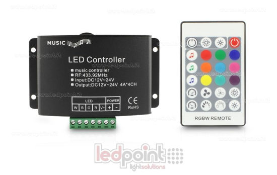 Immagine di Controller RGBW audio, RF 433 MHz, 12/24 V, 4ch*4A
