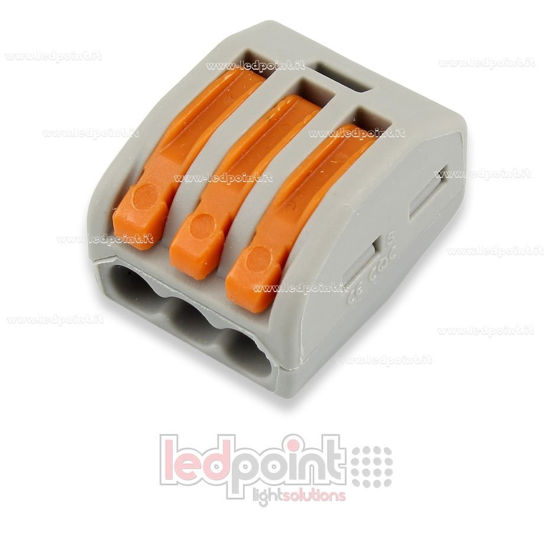 Picture of 3 lever wire connector for 22-12 AWG  (0,2-3,3 mm2) cables