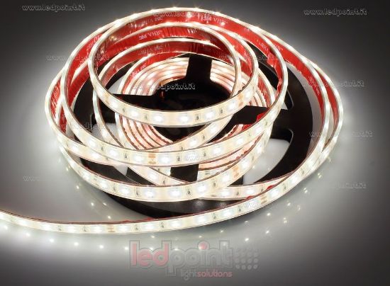 Immagine di Striscia led 5m bianco 3800-3900K 2835 60led/m Honglitronic 24V 14,4W/m, IP67 silicone solido trasparente