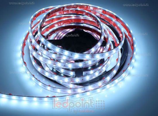 Picture of LED strip 5m cool white 6500K 3step 60leds/m 2835 12V 4,8W/m, IP65 extruded silicone tube with full edges (empty inside)