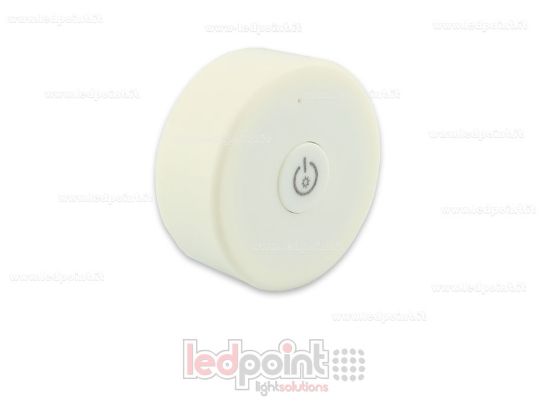 Immagine di Telecomando portatile monocromatico, bianco, RF 2.4G, con magnete sul retro e fori per fissaggio a parete