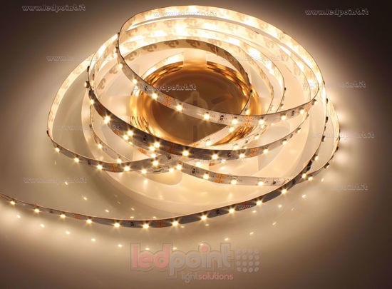 Immagine di Striscia led 5m bianco caldo 2900-3100K 3528 60led/m 12V 4,8W/m biadesivo bianco
