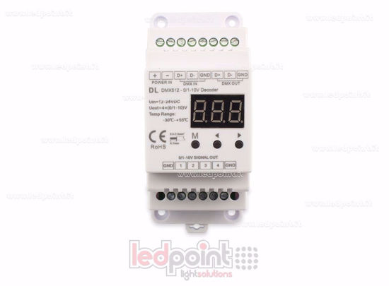 Immagine di 0/1-10V DMX 512 decoder barra DIN, 4 canali da 20mA l'uno, tensione 12-24 DC