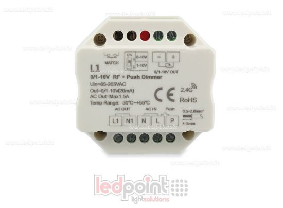 Immagine di Ricevitore dimmer monocromatico 1 canale 0/1-10V, push dim AC, RF 2.4G, per scatola di derivazione a parete