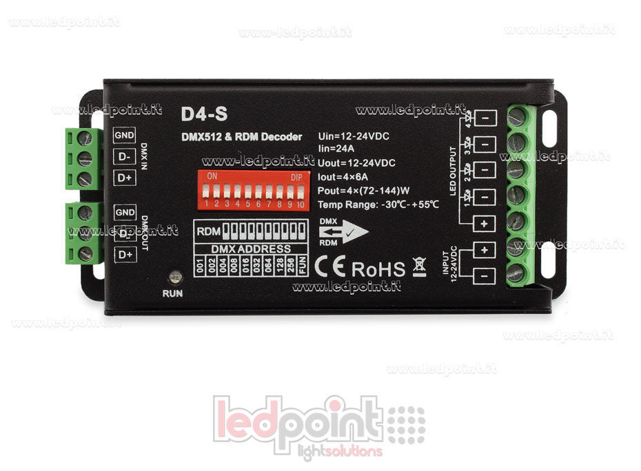 Ledpoint S.r.l. | DMX 512 decoder, 4-channels 6A each, voltage 12-24V DC