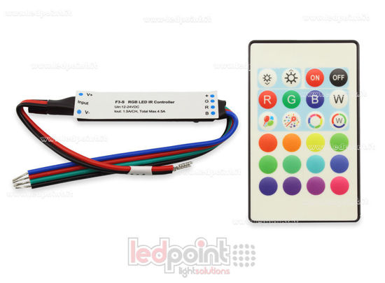 Immagine di Ricevitore dimmer mini IR RGB con telecomando12/24V, 3ch 1,5A/CH