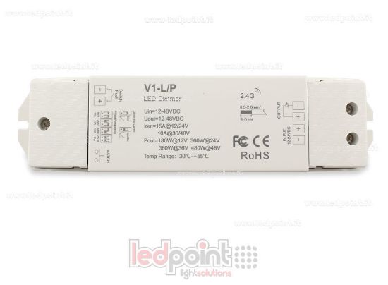 Picture of Single colour dimmer receiver with push dim, PWM frequency selectable, 1ch*15A 12/24V or 1ch*10A 36/48V, RF 2.4G