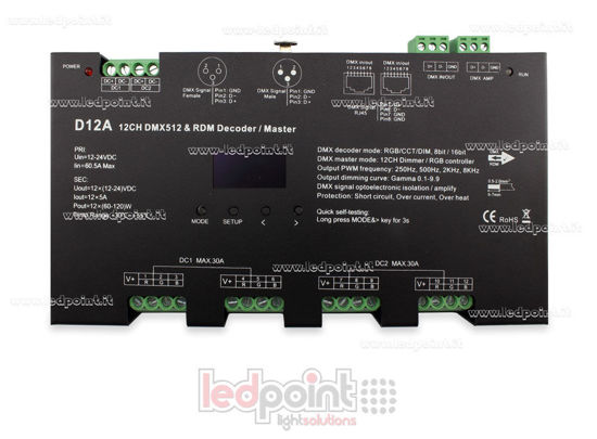 Bild von DMX 512 Decoder mit Oled-Display, 12 Kanäle à 5A, 12-24V DC Spannung