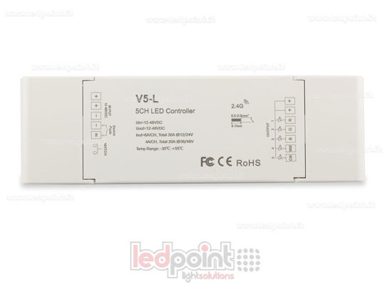 Immagine di Ricevitore controller RGB+CCT 12/24V, 5ch*6A oppure 36/48V, 5ch*4A, RF 2.4G