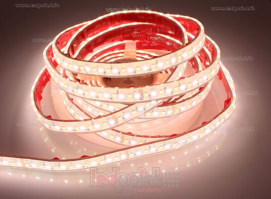 Immagine di Striscia led 5m RGB 3838 + bianco 4000-4250K 2835 140led/m Honglitronic 24V 28,8W/m, IP67 silicone solido trasparente