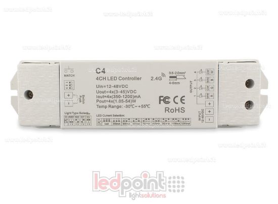 Bild von 12/48V, 4ch*350-1200mA Konstantstrom, RF 2.4G Einfarben , CCT , RGB und RGBW Empfänger Controller mit Druckschalter