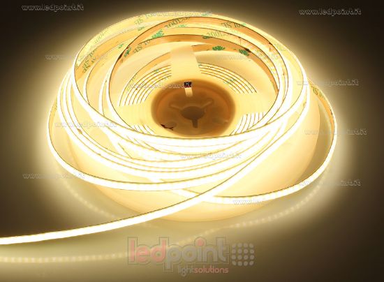 Immagine di Striscia led COB 5m bianco caldo 3000K CRI Ra>90 320led/m 24V 6,6W/m PCB 5mm