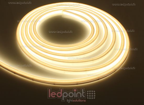 Immagine di Led Neon Flex in poliuretano 10mm top view bianco caldo 3000K 2835 CRI Ra>90 24V 9,6W 160led/m IP67 5m
