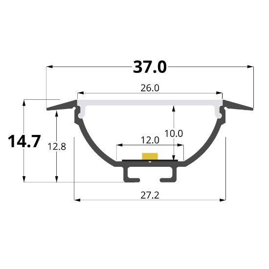 Bild von 37x15mm Aluminiumeinbauprofil, 2 Meter