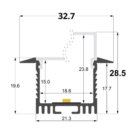 Immagine di Profilo in alluminio da incasso 32x25mm, 2 metri