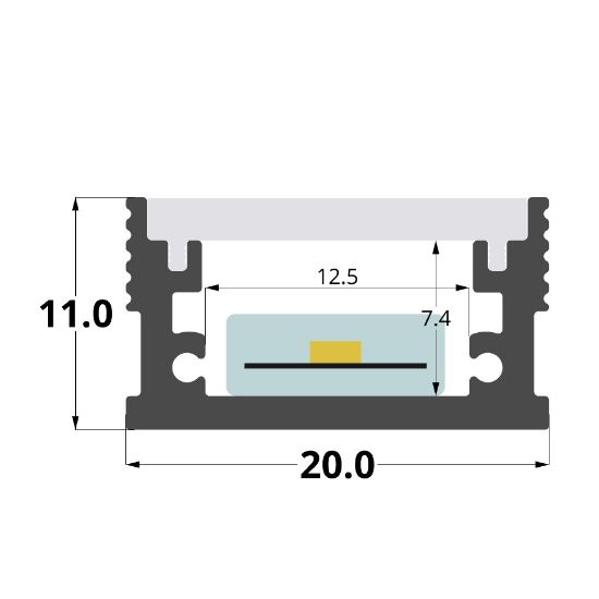Picture of 20x11mm walkable floor-recessed aluminum profile, 2 meters