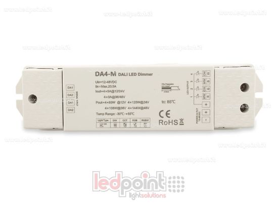 Immagine di Dimmer DALI-2, 4 canali da 3A/5A, 12-48V DC, tensione costante (DT6/DT8)