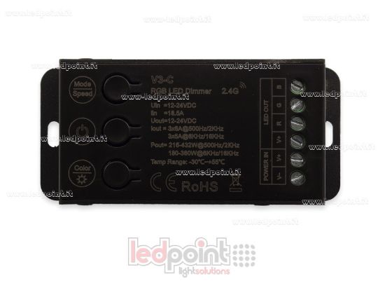 Picture of RGB 12-24V, 3ch*6A, RF 2.4G controller receiver with 3 buttons and selectable PWM