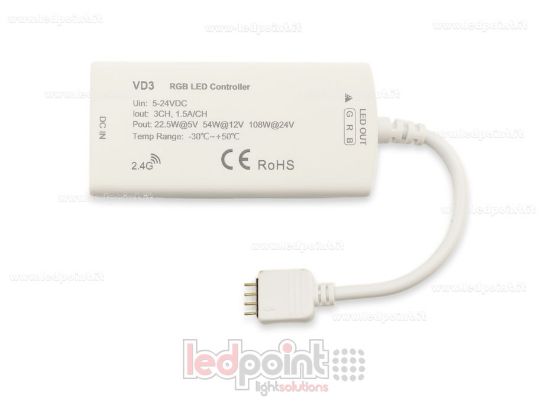 Picture of RGB RF 2.4G dimmer receiver with 3 buttons 5/24V, 1ch*5A
