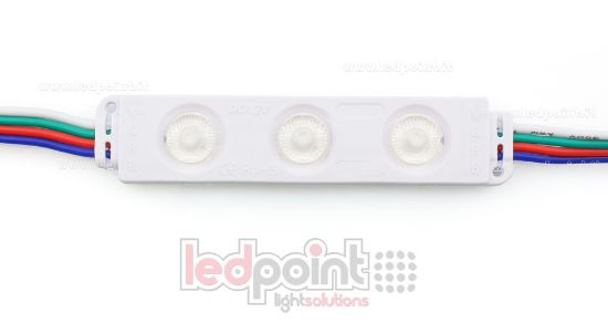 Immagine di Modulo 3 led 3528 RGB 12V 0,72W IP65 con lente 165°