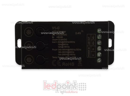 Bild von Monochrom Controller-Empfänger, 12–24 V, 1 Kanal x 20 A,  mit 3 Tasten und wählbarem PWM, RF 2,4 G