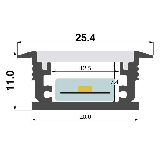 Bild von Begehbares Aluminiumeinbauprofil für Fußboden  25x11mm, 2 Meter