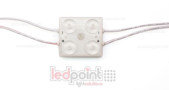 Immagine di Modulo 4 led 2835, 1,44W 24V, bianco caldo 3000K, IP65 con lente 175°