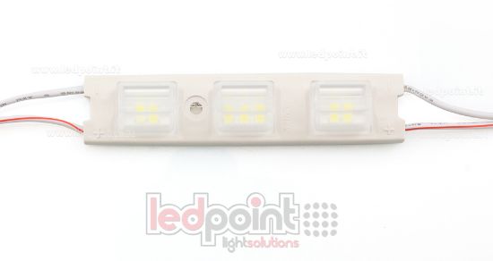 Immagine di Modulo con 3 led 3014 Osram, 2,4W 24V bianco freddo 6500K, IP65 con lente 15°*85°