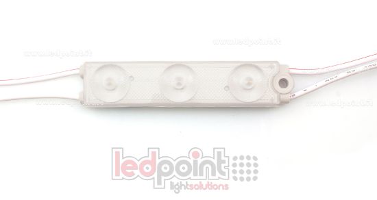 Immagine di Modulo 3 led 2835, 1,08W 24V, bianco caldo 3000K, IP65 con lente 175°