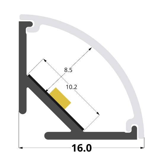 Picture of 16mm high corner aluminium profile with rear groove