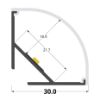 Picture of 30mm high corner aluminium profile with rear groove